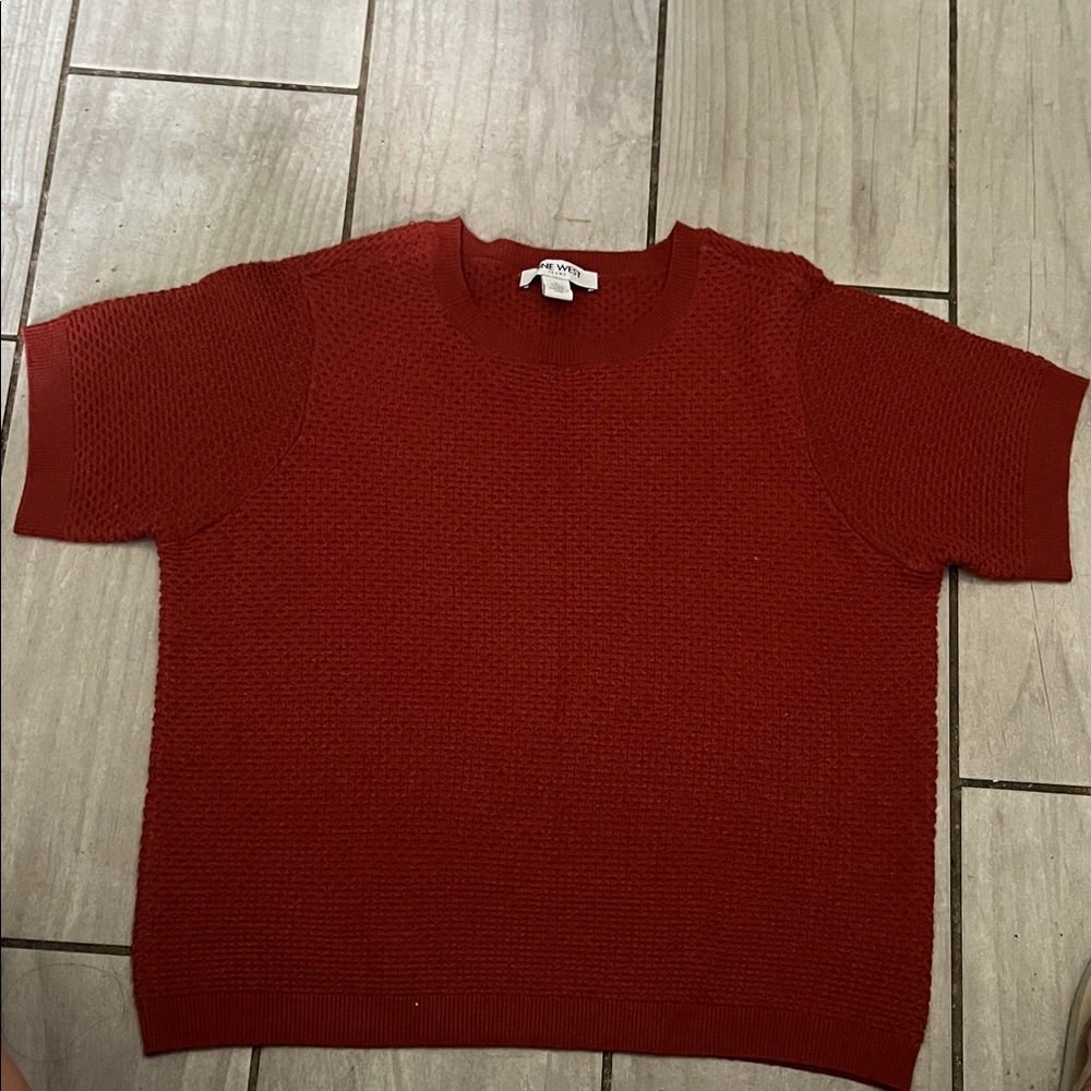 Nine West Rich Red Textured Blouse